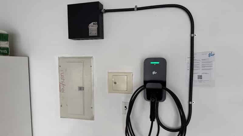FLO electric vehicle charger installed in garage